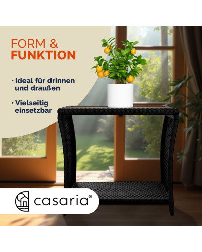 Grey Rattan Side Table with Acacia Wood Top